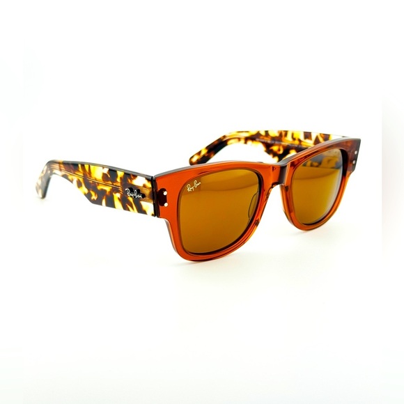 Ray-Ban Sunglasses Mega Wayfarer RB0840-S Polished Transparent Frame Brown Lens - Picture 8 of 16